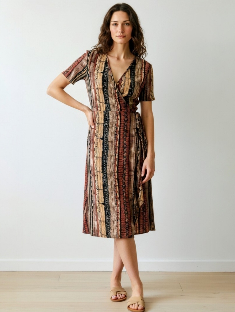 Carole Little Vintage 90s Women's Wrap Dress German Rayon 10 Artsy Earthy Boho